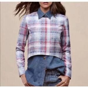 Nicholas high-low cropped shirt long sleeve US 2 small silk pastel print